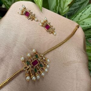 Elegant Matte Gold Nakshathra Choker Necklace Set - 10028511
