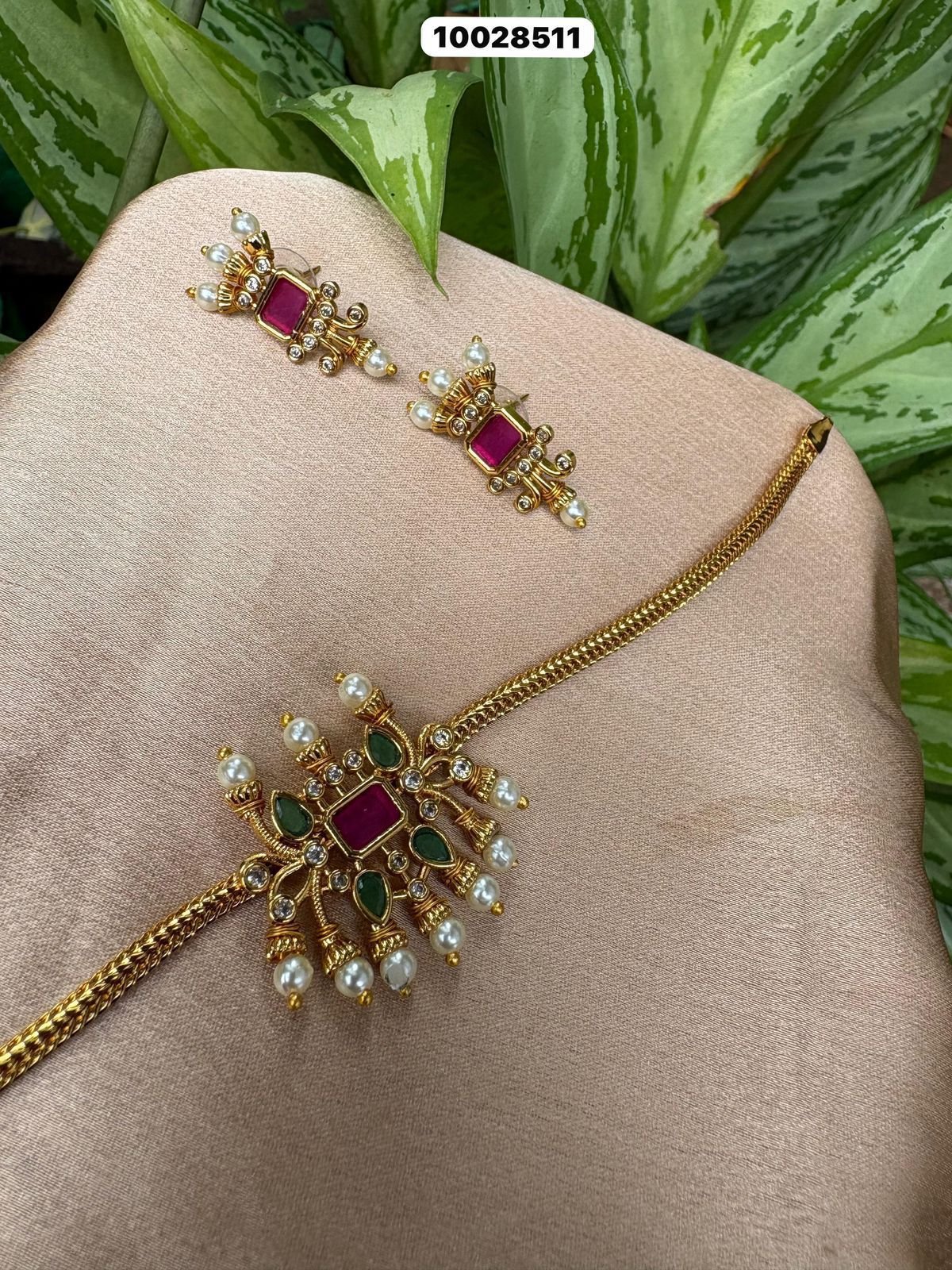 Elegant Matte Gold Nakshathra Choker Necklace Set - 10028511
