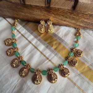 Traditional Matte Gold Kalkki Lakshmi Coin Necklace Set