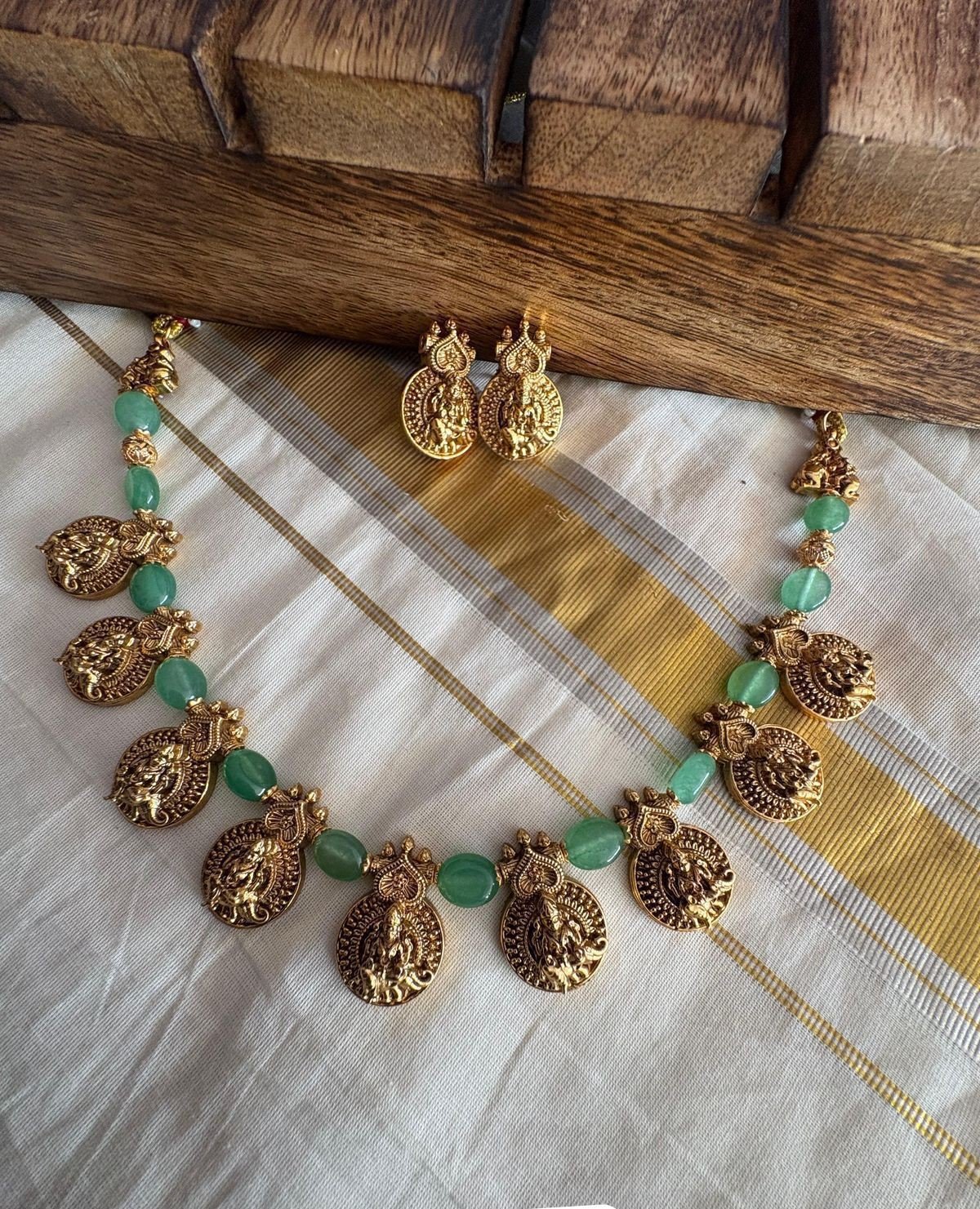 Traditional Matte Gold Kalkki Lakshmi Coin Necklace Set