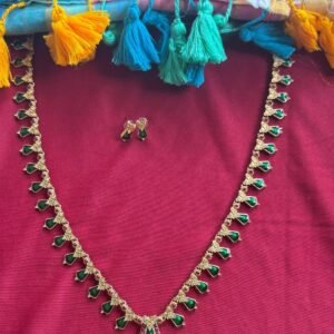 Traditional Matte Gold Green Nagapadam Haram Set with Earrings