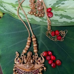 Traditional Matte Gold Simple Lakshmi Haram Set - 10039511