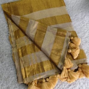 Premium Linen Tissue Metallic Gold Saree